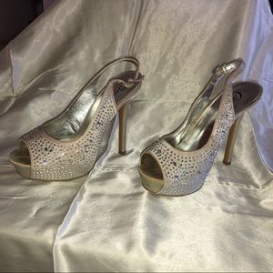 Rhinestone Silver Open Toed Heels